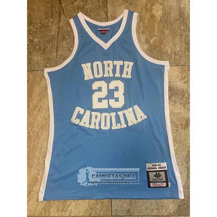 Camiseta NCAA North Carolina Tar Heels Michael Jordan NO 23 Mitchell & Ness 1983-84 Azul